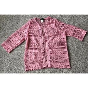 Salon Studio Pink Crochet Knit Open Front Cardigan Size Large Easter Spring B4P